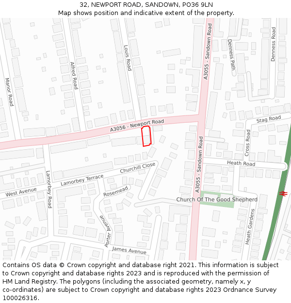 32, NEWPORT ROAD, SANDOWN, PO36 9LN: Location map and indicative extent of plot