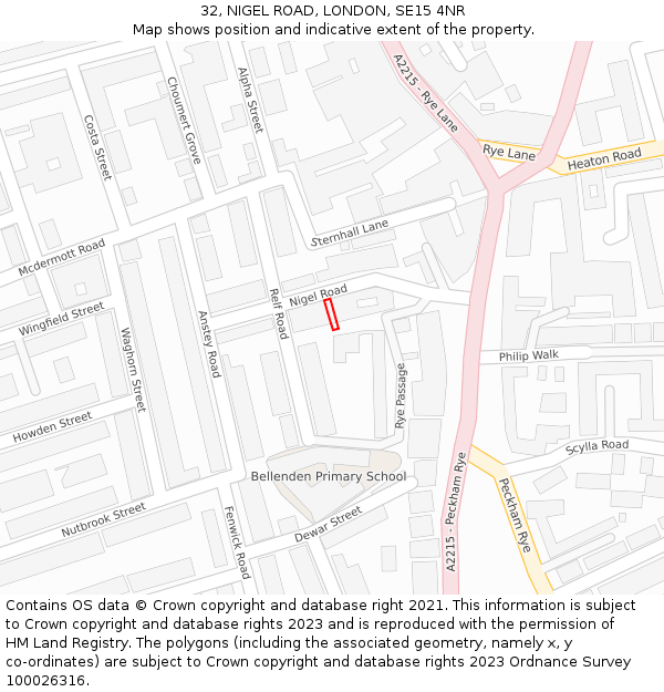 32, NIGEL ROAD, LONDON, SE15 4NR: Location map and indicative extent of plot
