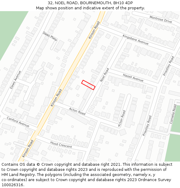 32, NOEL ROAD, BOURNEMOUTH, BH10 4DP: Location map and indicative extent of plot