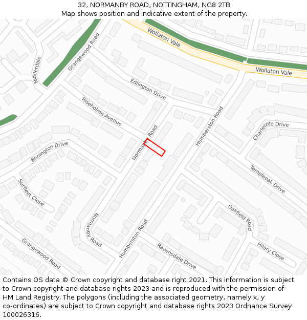 32, NORMANBY ROAD, NOTTINGHAM, NG8 2TB: Location map and indicative extent of plot