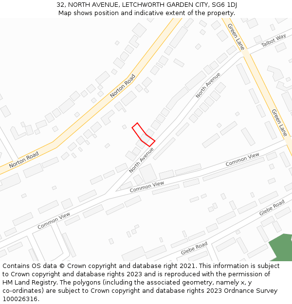 32, NORTH AVENUE, LETCHWORTH GARDEN CITY, SG6 1DJ: Location map and indicative extent of plot