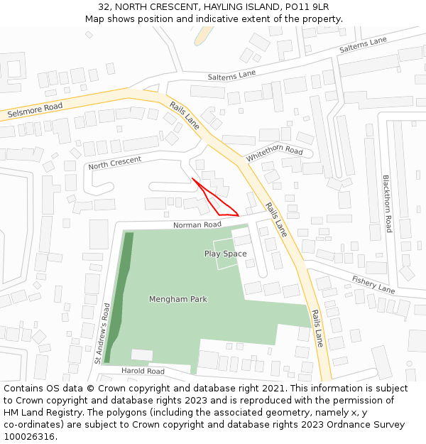 32, NORTH CRESCENT, HAYLING ISLAND, PO11 9LR: Location map and indicative extent of plot