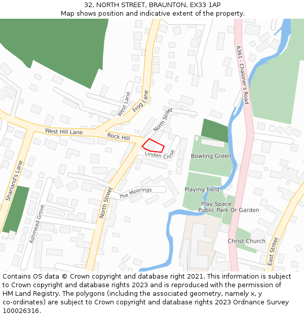 32, NORTH STREET, BRAUNTON, EX33 1AP: Location map and indicative extent of plot
