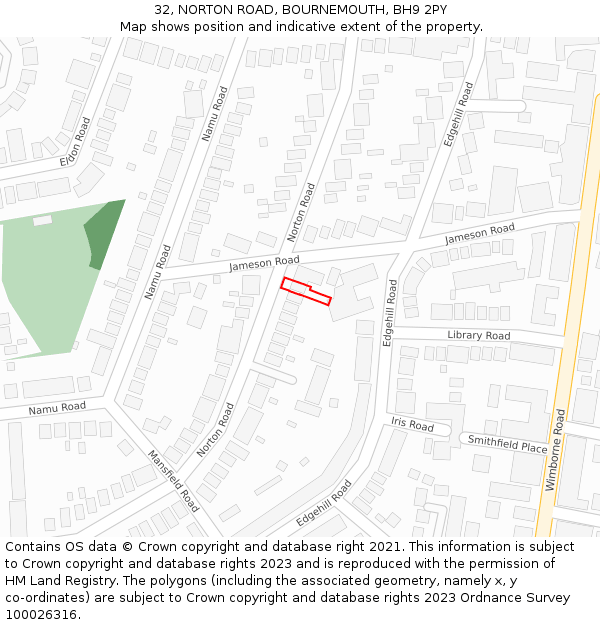 32, NORTON ROAD, BOURNEMOUTH, BH9 2PY: Location map and indicative extent of plot