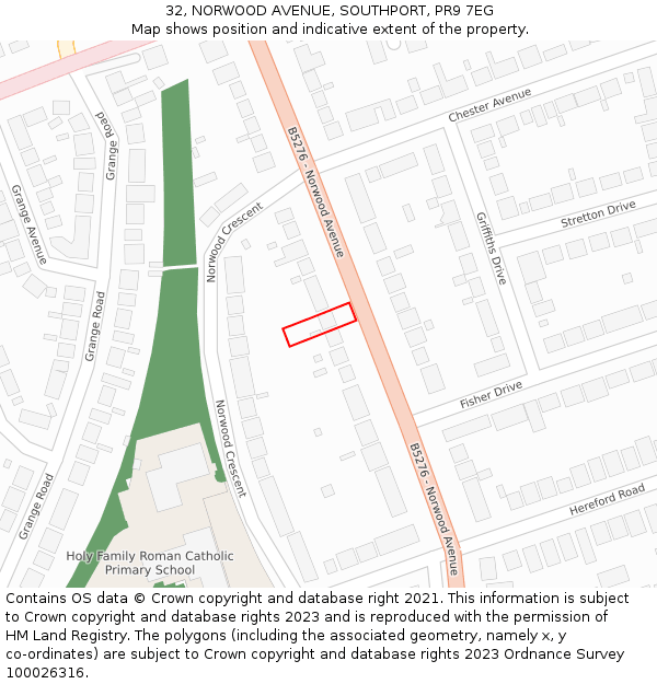 32, NORWOOD AVENUE, SOUTHPORT, PR9 7EG: Location map and indicative extent of plot