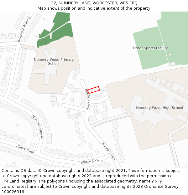 32, NUNNERY LANE, WORCESTER, WR5 1RQ: Location map and indicative extent of plot