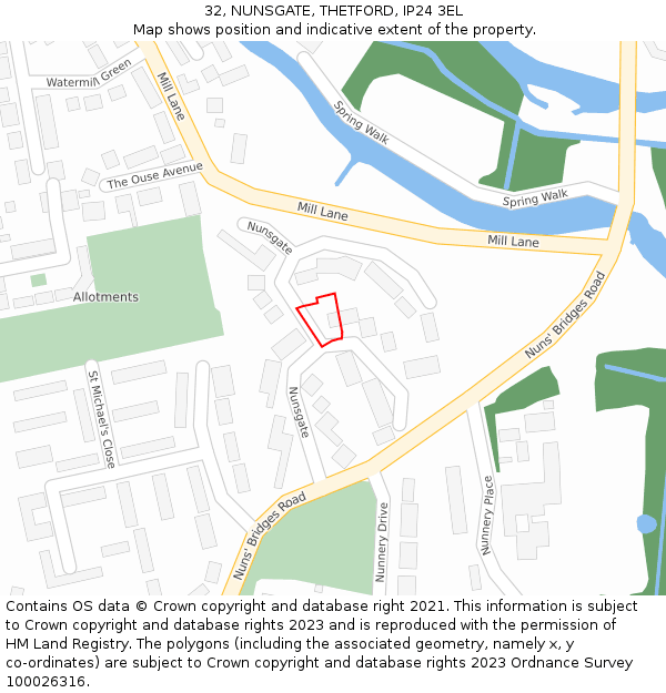 32, NUNSGATE, THETFORD, IP24 3EL: Location map and indicative extent of plot