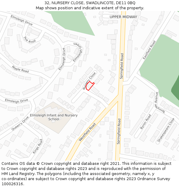 32, NURSERY CLOSE, SWADLINCOTE, DE11 0BQ: Location map and indicative extent of plot