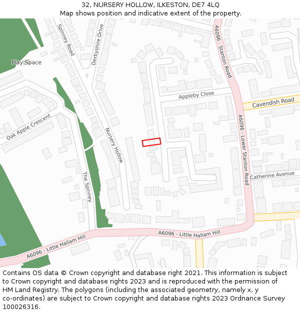 32, NURSERY HOLLOW, ILKESTON, DE7 4LQ: Location map and indicative extent of plot