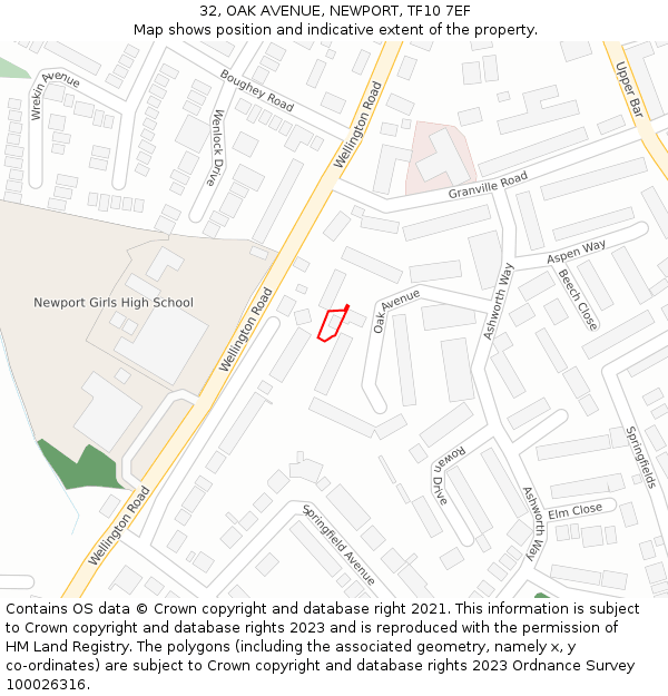 32, OAK AVENUE, NEWPORT, TF10 7EF: Location map and indicative extent of plot