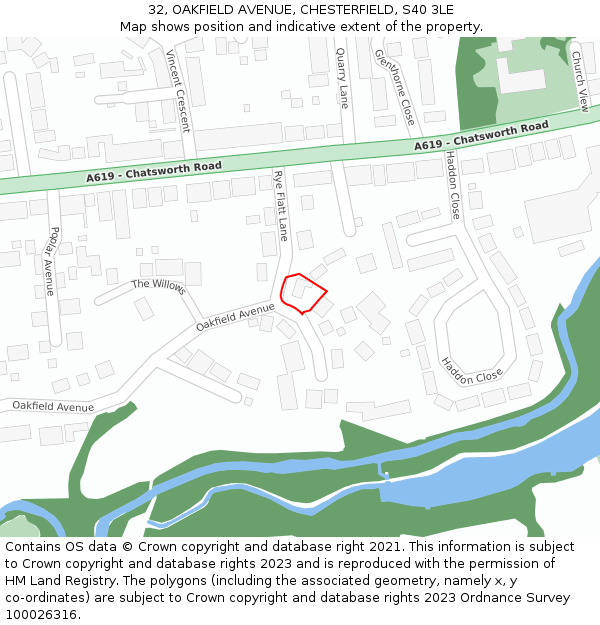 32, OAKFIELD AVENUE, CHESTERFIELD, S40 3LE: Location map and indicative extent of plot