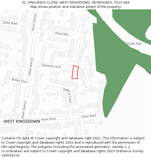 32, OAKLANDS CLOSE, WEST KINGSDOWN, SEVENOAKS, TN15 6EA: Location map and indicative extent of plot