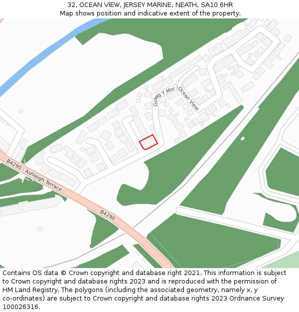 32, OCEAN VIEW, JERSEY MARINE, NEATH, SA10 6HR: Location map and indicative extent of plot