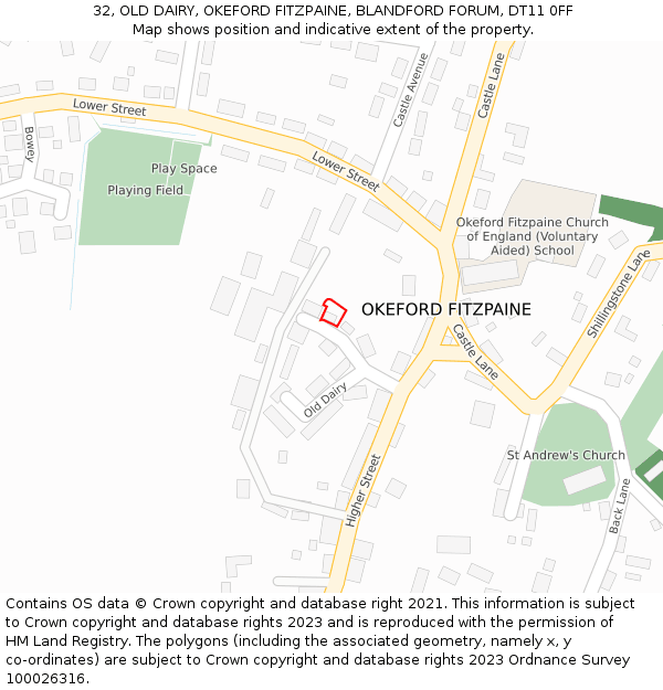 32, OLD DAIRY, OKEFORD FITZPAINE, BLANDFORD FORUM, DT11 0FF: Location map and indicative extent of plot