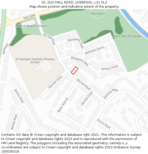 32, OLD HALL ROAD, LIVERPOOL, L31 5LZ: Location map and indicative extent of plot