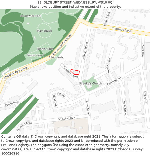 32, OLDBURY STREET, WEDNESBURY, WS10 0QJ: Location map and indicative extent of plot