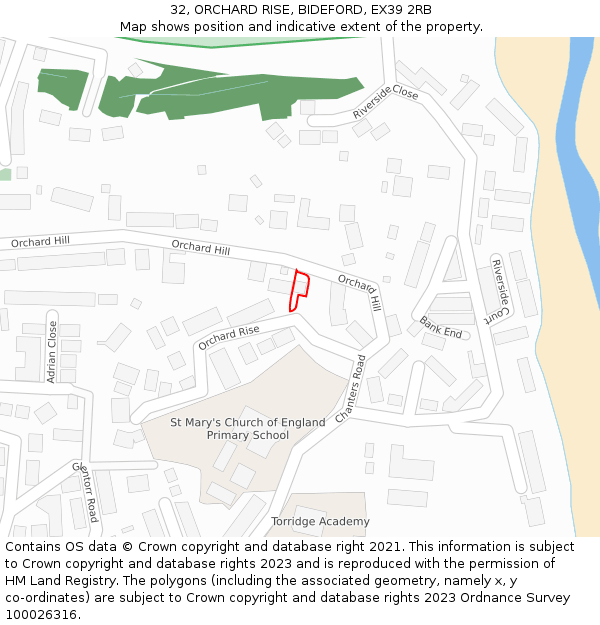 32, ORCHARD RISE, BIDEFORD, EX39 2RB: Location map and indicative extent of plot