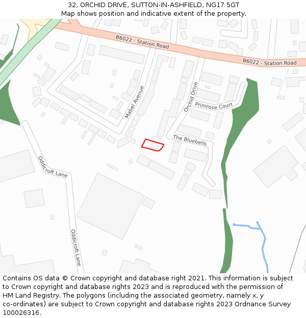 32, ORCHID DRIVE, SUTTON-IN-ASHFIELD, NG17 5GT: Location map and indicative extent of plot