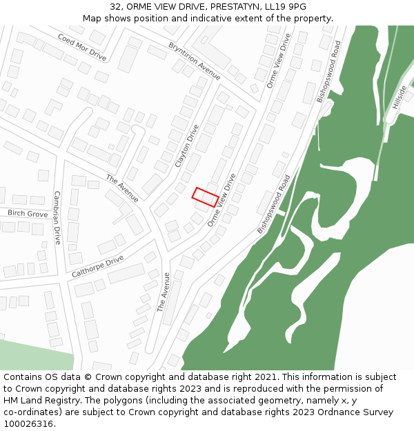 32, ORME VIEW DRIVE, PRESTATYN, LL19 9PG: Location map and indicative extent of plot