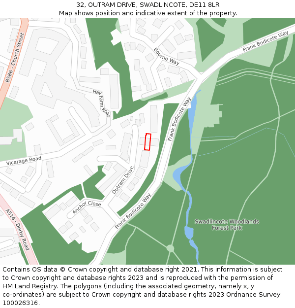 32, OUTRAM DRIVE, SWADLINCOTE, DE11 8LR: Location map and indicative extent of plot