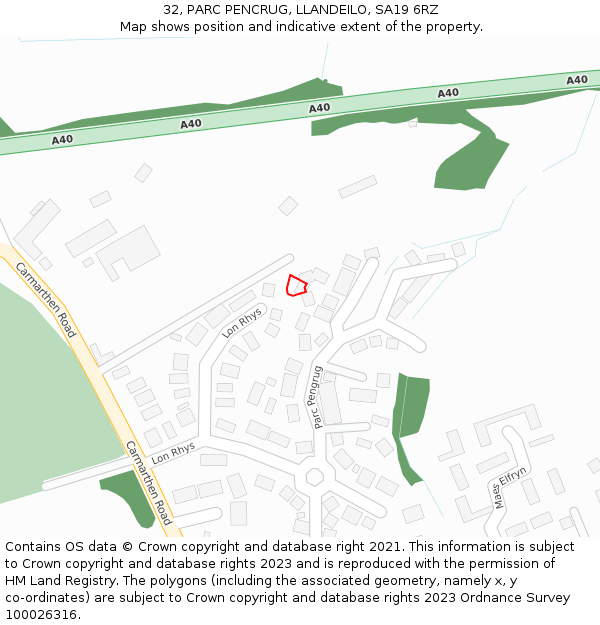 32, PARC PENCRUG, LLANDEILO, SA19 6RZ: Location map and indicative extent of plot