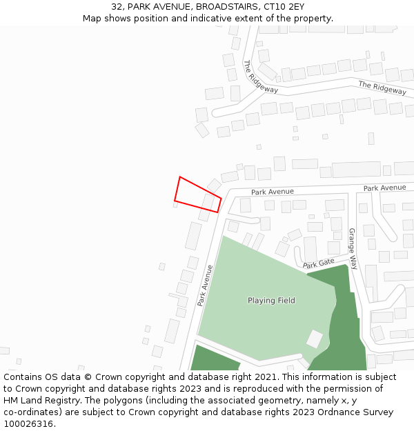 32, PARK AVENUE, BROADSTAIRS, CT10 2EY: Location map and indicative extent of plot