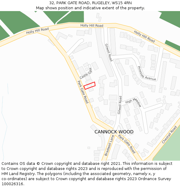 32, PARK GATE ROAD, RUGELEY, WS15 4RN: Location map and indicative extent of plot