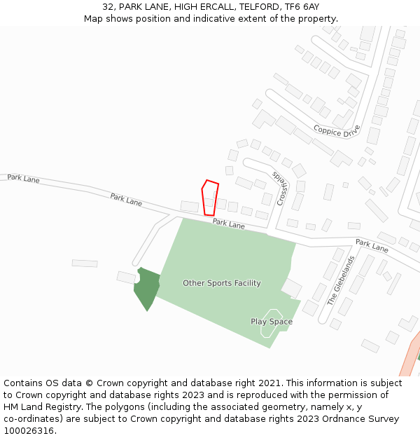 32, PARK LANE, HIGH ERCALL, TELFORD, TF6 6AY: Location map and indicative extent of plot
