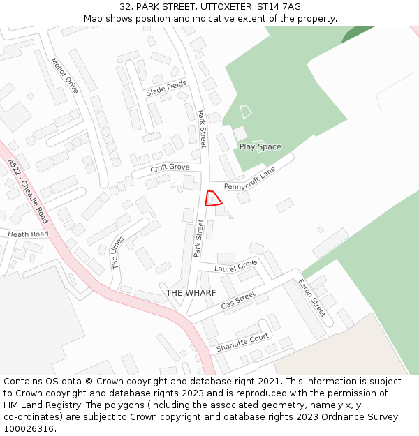 32, PARK STREET, UTTOXETER, ST14 7AG: Location map and indicative extent of plot