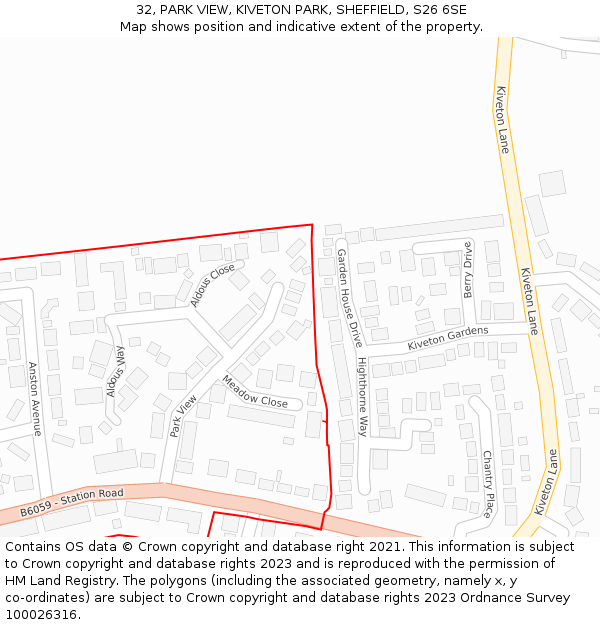 32, PARK VIEW, KIVETON PARK, SHEFFIELD, S26 6SE: Location map and indicative extent of plot