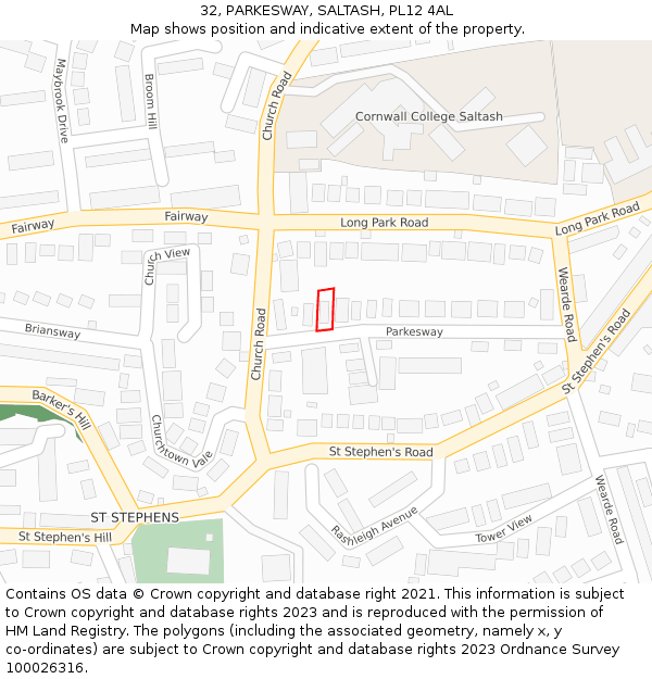 32, PARKESWAY, SALTASH, PL12 4AL: Location map and indicative extent of plot