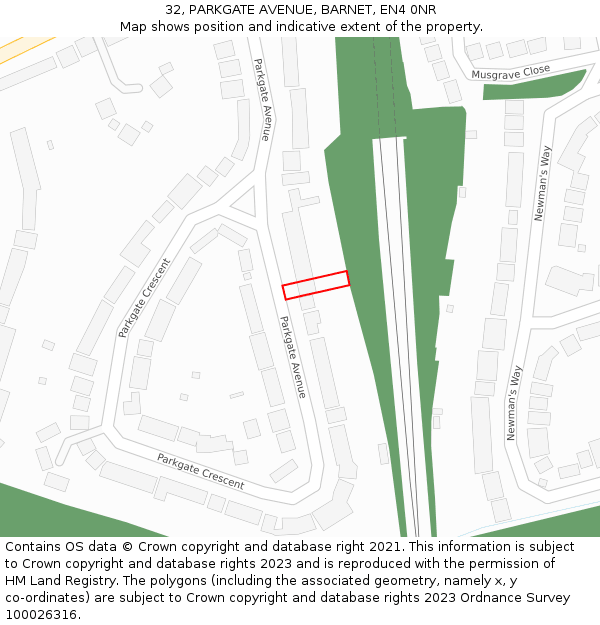 32, PARKGATE AVENUE, BARNET, EN4 0NR: Location map and indicative extent of plot