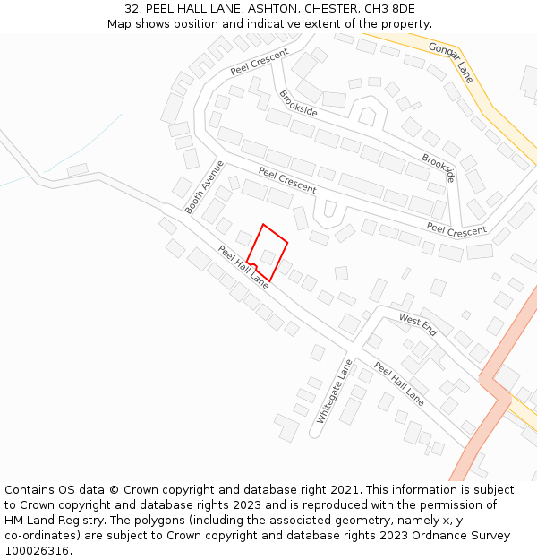 32, PEEL HALL LANE, ASHTON, CHESTER, CH3 8DE: Location map and indicative extent of plot