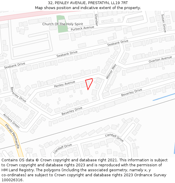 32, PENLEY AVENUE, PRESTATYN, LL19 7RT: Location map and indicative extent of plot