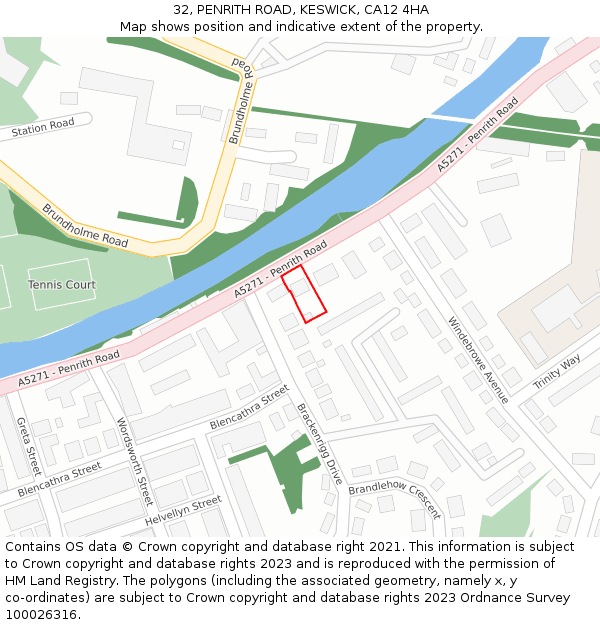 32, PENRITH ROAD, KESWICK, CA12 4HA: Location map and indicative extent of plot
