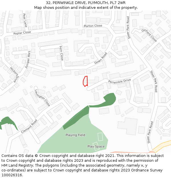 32, PERIWINKLE DRIVE, PLYMOUTH, PL7 2WR: Location map and indicative extent of plot