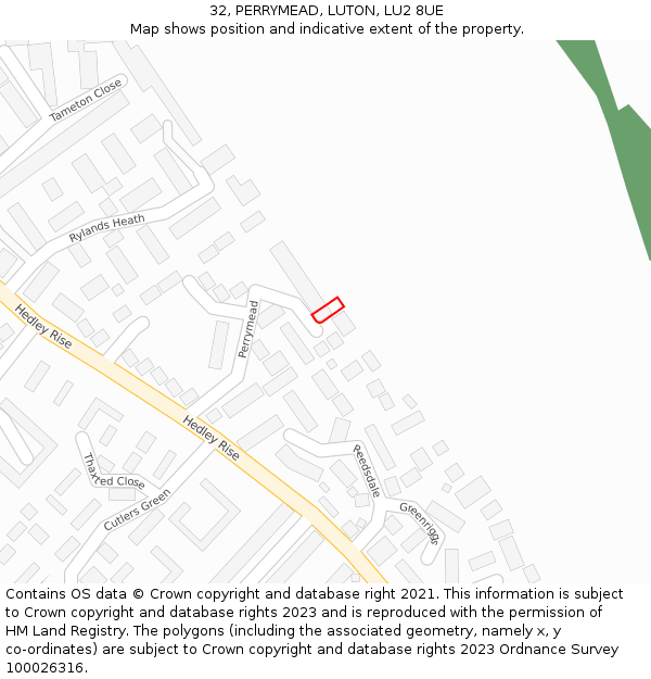 32, PERRYMEAD, LUTON, LU2 8UE: Location map and indicative extent of plot