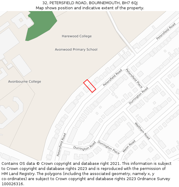 32, PETERSFIELD ROAD, BOURNEMOUTH, BH7 6QJ: Location map and indicative extent of plot