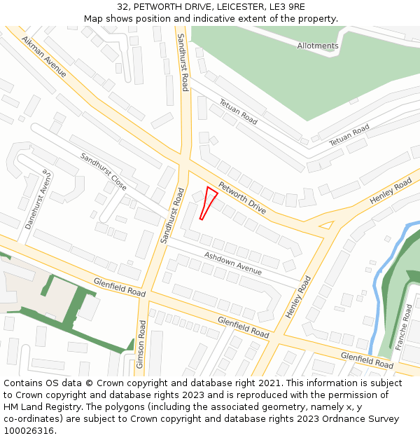 32, PETWORTH DRIVE, LEICESTER, LE3 9RE: Location map and indicative extent of plot