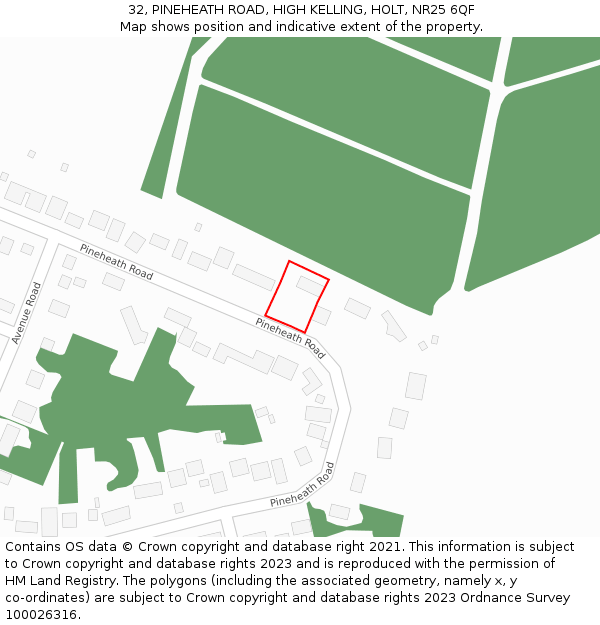 32, PINEHEATH ROAD, HIGH KELLING, HOLT, NR25 6QF: Location map and indicative extent of plot