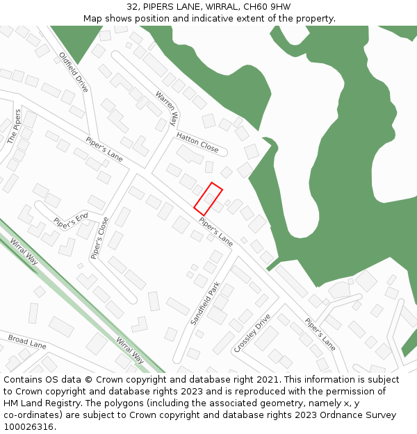 32, PIPERS LANE, WIRRAL, CH60 9HW: Location map and indicative extent of plot