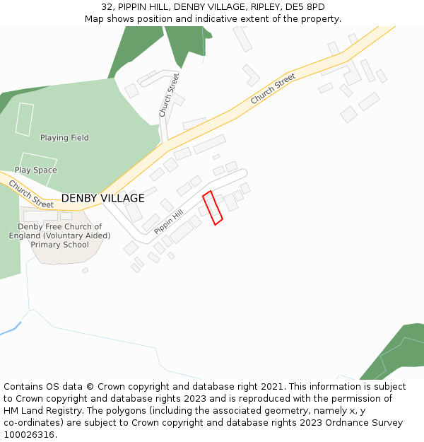 32, PIPPIN HILL, DENBY VILLAGE, RIPLEY, DE5 8PD: Location map and indicative extent of plot