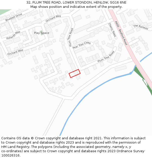 32, PLUM TREE ROAD, LOWER STONDON, HENLOW, SG16 6NE: Location map and indicative extent of plot
