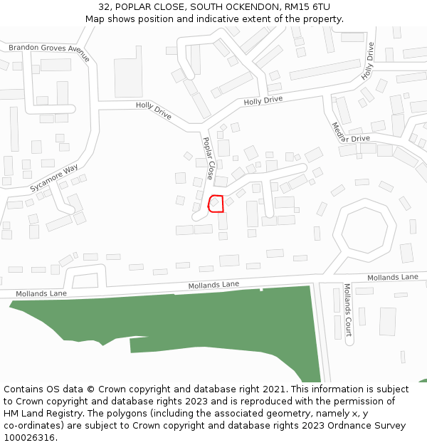 32, POPLAR CLOSE, SOUTH OCKENDON, RM15 6TU: Location map and indicative extent of plot