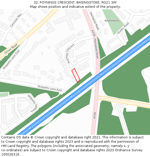 32, POYNINGS CRESCENT, BASINGSTOKE, RG21 3AY: Location map and indicative extent of plot