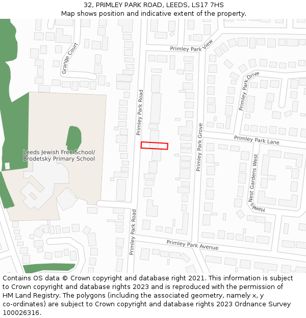 32, PRIMLEY PARK ROAD, LEEDS, LS17 7HS: Location map and indicative extent of plot