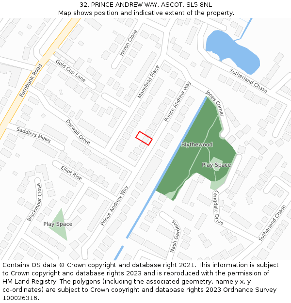 32, PRINCE ANDREW WAY, ASCOT, SL5 8NL: Location map and indicative extent of plot