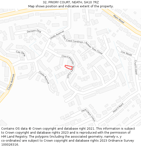 32, PRIORY COURT, NEATH, SA10 7RZ: Location map and indicative extent of plot