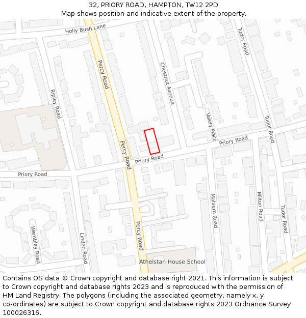 32, PRIORY ROAD, HAMPTON, TW12 2PD: Location map and indicative extent of plot