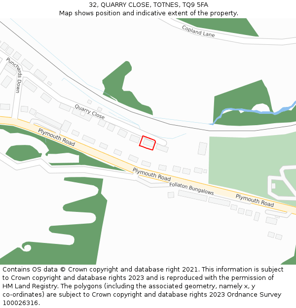 32, QUARRY CLOSE, TOTNES, TQ9 5FA: Location map and indicative extent of plot